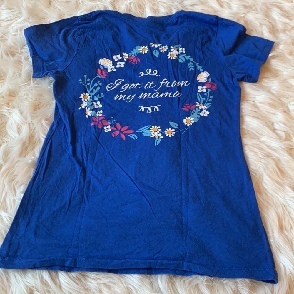 Women’s Blue Alpha Phi Sorority Tee Shirt Flower Design Size Medium